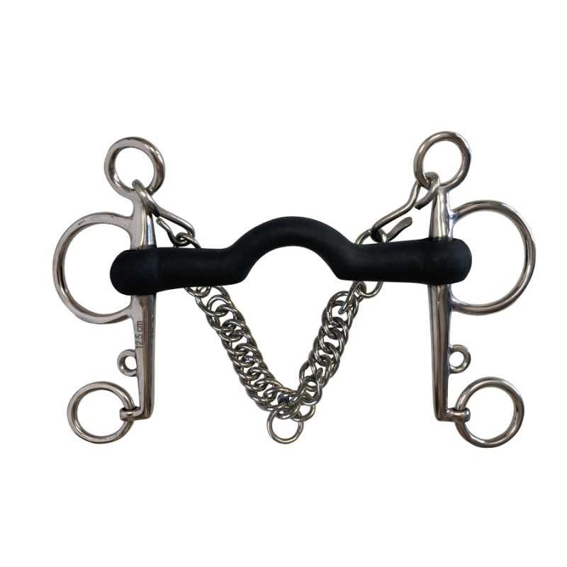 Bocado Pelham inox con embocadura de goma y cadenilla