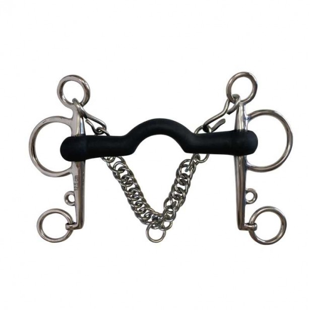 Bocado Pelham inox con embocadura de goma y cadenilla
