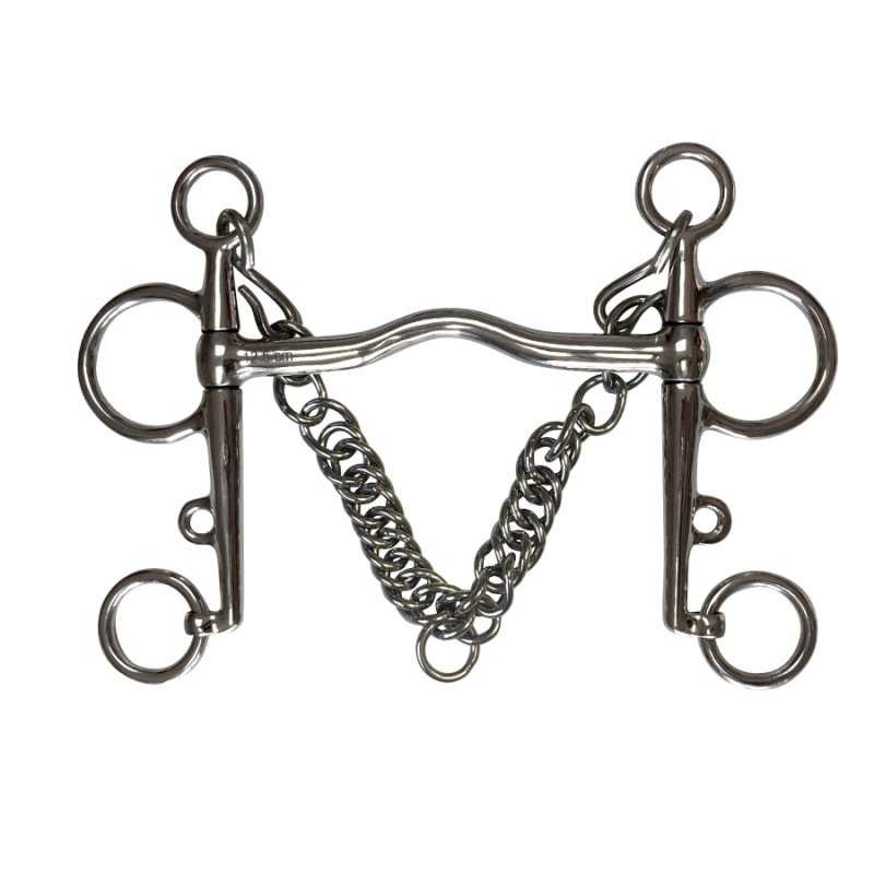 Bocado Pelham inox con puente suave y cadenilla