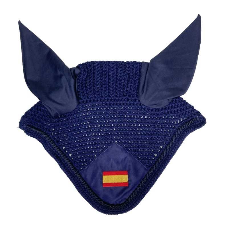 Mosquero de ganchillo con cubreorejas con bandera española