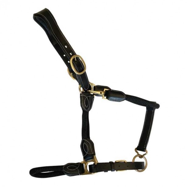 Cabezada de cuadra ergonómica, cuerda y cuero