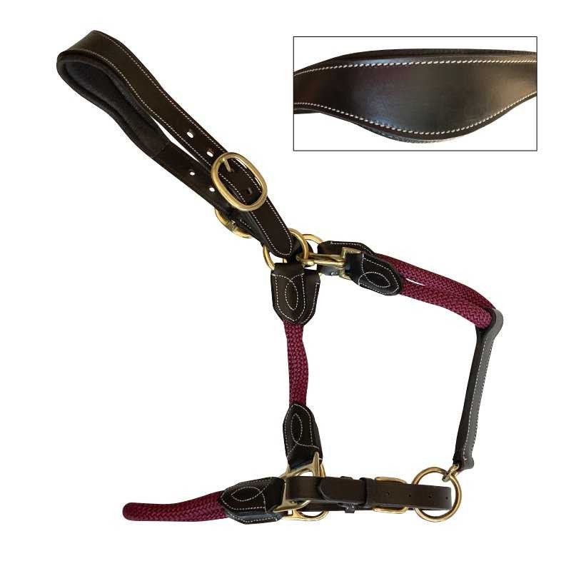 Cabezada de cuadra ergonómica, cuerda y cuero