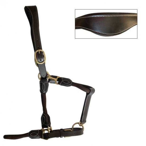 Cabezada de cuadra ergonómica, cuerda y cuero